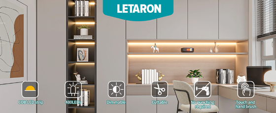 LETARON COB LED Strip Light 24V LED Tape Light, 480 pcs/M LED, Super Bright High Lumen 3000K Warm White 3m, Dimmable dengan 3M Tape, 30W UL Power Supply, Switch Touch untuk Kamar Tidur, Rumah, Dapur DIY