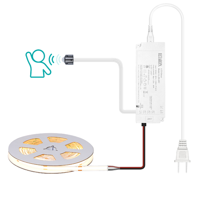 LAMPU STRIP LED LETARON COB 24V, Lampu Pita LED, 480 pcs/M LED, Super Terang Lumen Tinggi 3000K Putih Hangat 3m, Dapat Diredupkan dengan Pita 3M, Catu Daya UL 30W, SAKLAR PIR untuk Kamar Tidur, Rumah, Dapur DIY