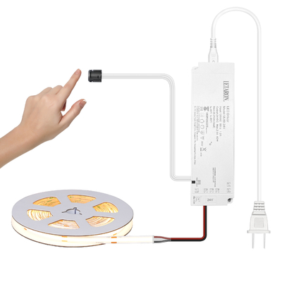 LETARON COB LED Strip Light 24V LED Tape Light, 480 pcs/M LED, Super Bright High Lumen 3000K Warm White 5m, Dimmable dengan 5M Tape, 60W UL Power Supply, Touch SWITH untuk Kamar Tidur, Rumah, Dapur DIY